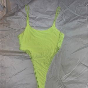 NEON green high cut leg body suit